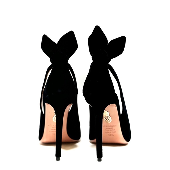 Aquazzura Black Suede Bow Tie Pumps 105 US8.5 / IT38.5 - Picture 16 of 16